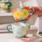 JUSTINLAU Relief Flower Ceramic Mug HandDrawn Art Breakfast Milk Oat Cup 0