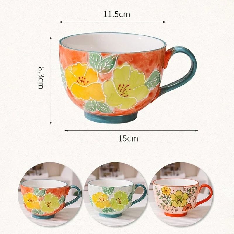 JUSTINLAU Relief Flower Ceramic Mug HandDrawn Art Breakfast Milk Oat Cup 5