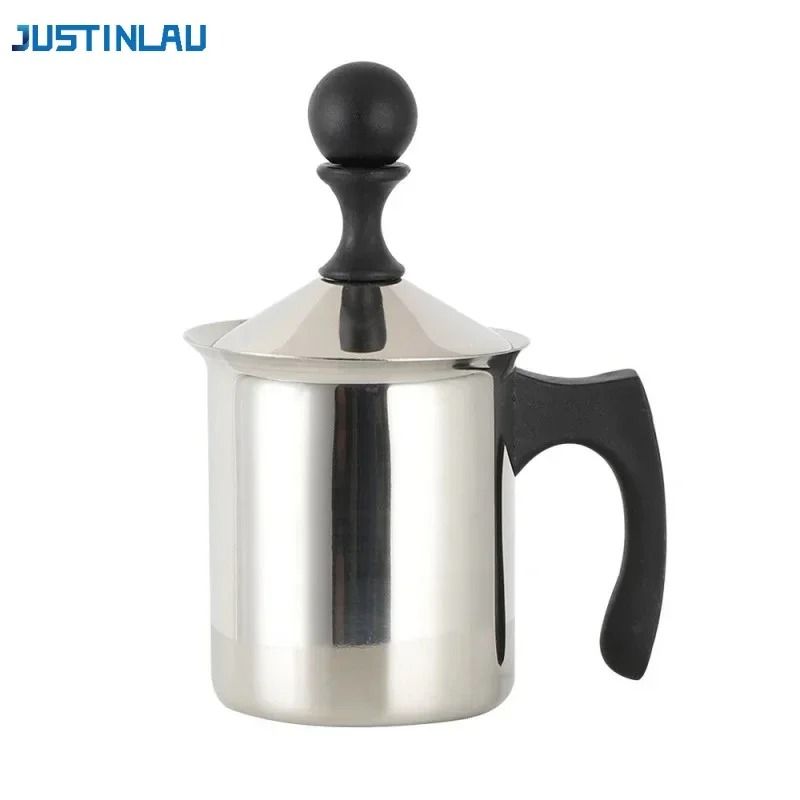 JUSTINLAU Stainless Steel Milk Frothing Pitcher Manual Foam Maker With Double Filter Screen 1