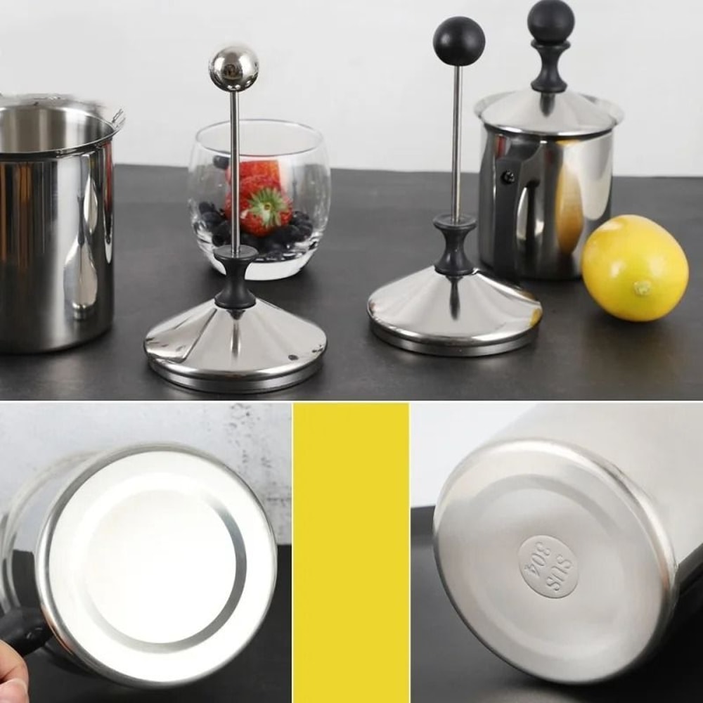 JUSTINLAU Stainless Steel Milk Frothing Pitcher Manual Foam Maker With Double Filter Screen 3
