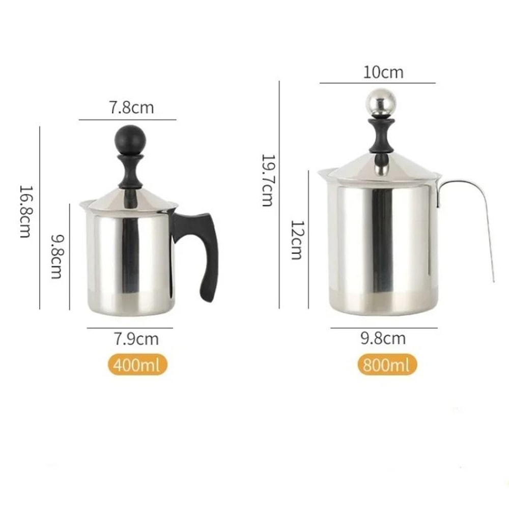JUSTINLAU Stainless Steel Milk Frothing Pitcher Manual Foam Maker With Double Filter Screen 5