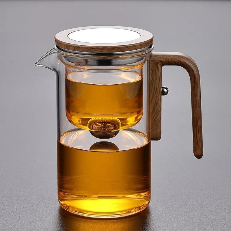 OneClick Filter Glass Tea Kettle Magnetic Switch Teapot With HeatResistant Wooden Handle 0