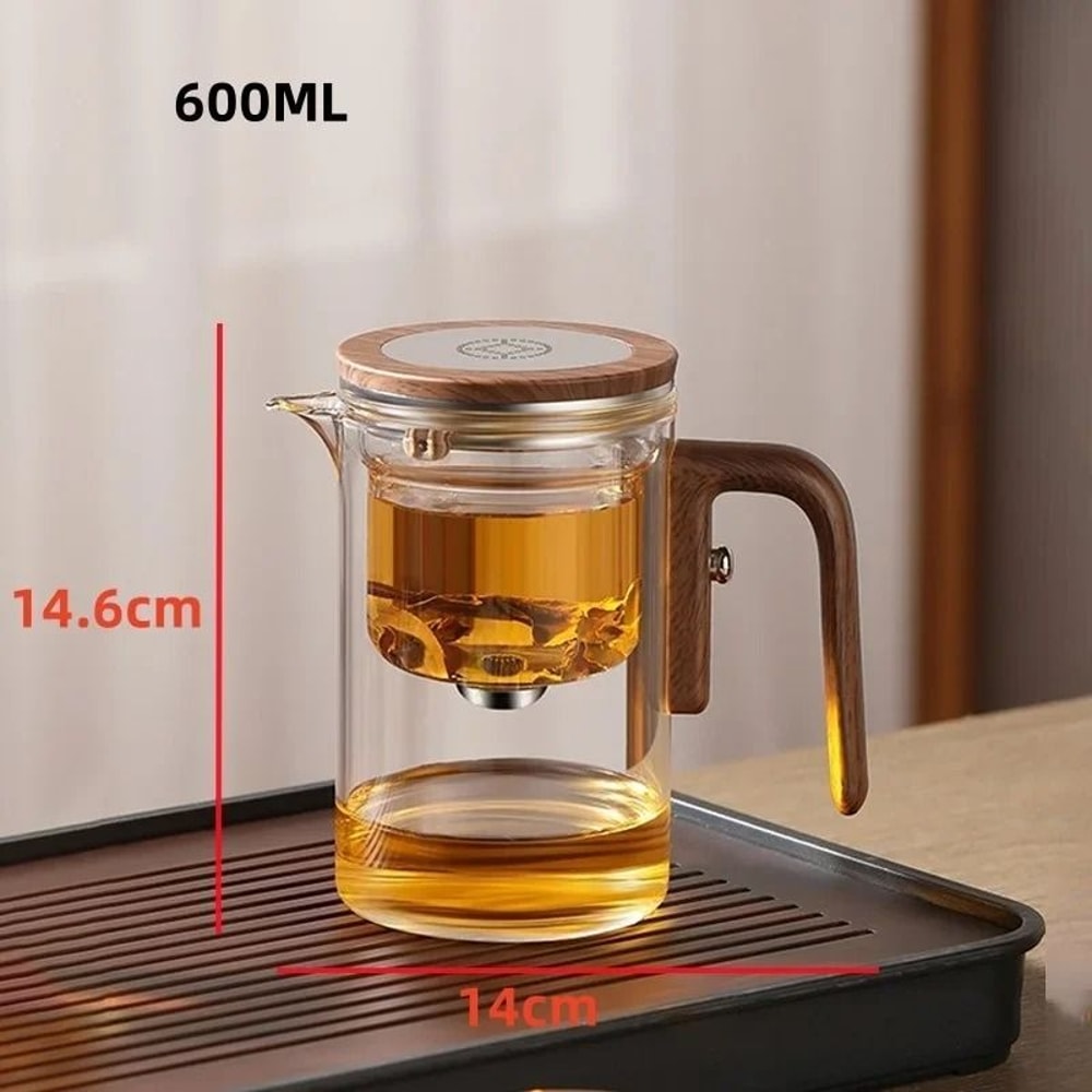 OneClick Filter Glass Tea Kettle Magnetic Switch Teapot With HeatResistant Wooden Handle 6