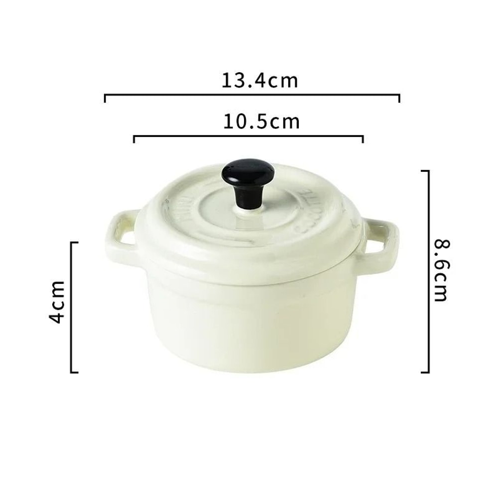 200ML Mini Ceramic Casserole Dish Oven Safe Ramekin With Lid Handles 6