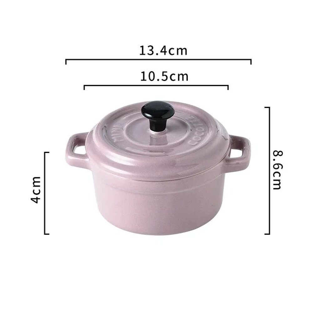 200ML Mini Ceramic Casserole Dish Oven Safe Ramekin With Lid Handles 8