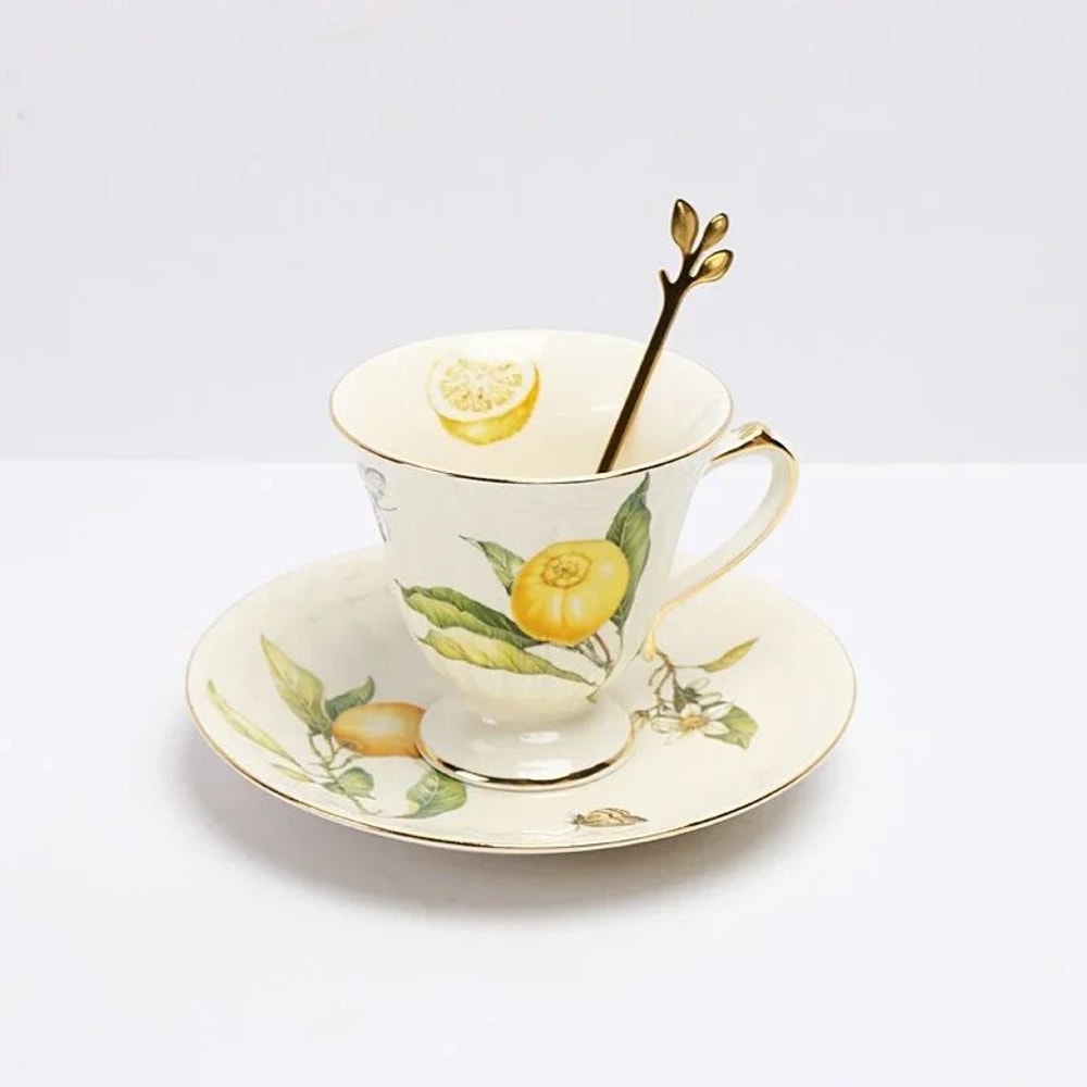 European Style Lemon Pattern Ceramic Dining Set Elegant Dinner Steak Dessert Plates 12