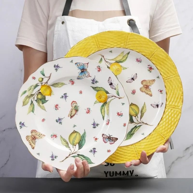 European Style Lemon Pattern Ceramic Dining Set Elegant Dinner Steak Dessert Plates 1