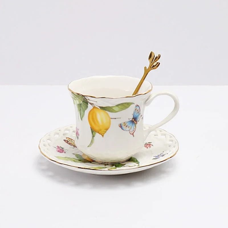 European Style Lemon Pattern Ceramic Dining Set Elegant Dinner Steak Dessert Plates 2