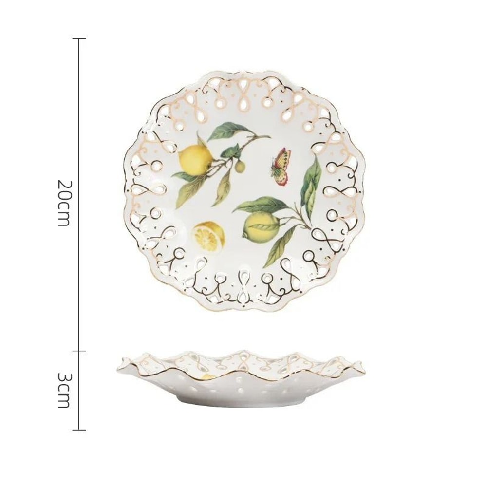 European Style Lemon Pattern Ceramic Dining Set Elegant Dinner Steak Dessert Plates 5