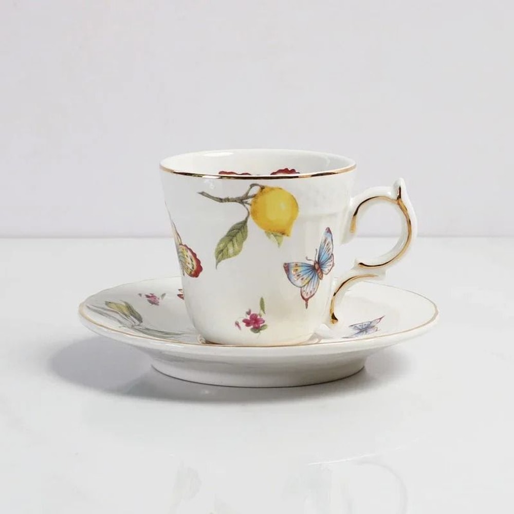 European Style Lemon Pattern Ceramic Dining Set Elegant Dinner Steak Dessert Plates 6