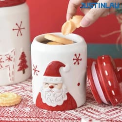justinlau christmas ceramic sealed storage jars – festive santa, elk, & tree food containers