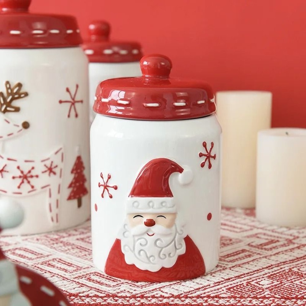 JUSTINLAU Christmas Ceramic Sealed Storage Jars Festive Santa Elk Tree Food Containers 2