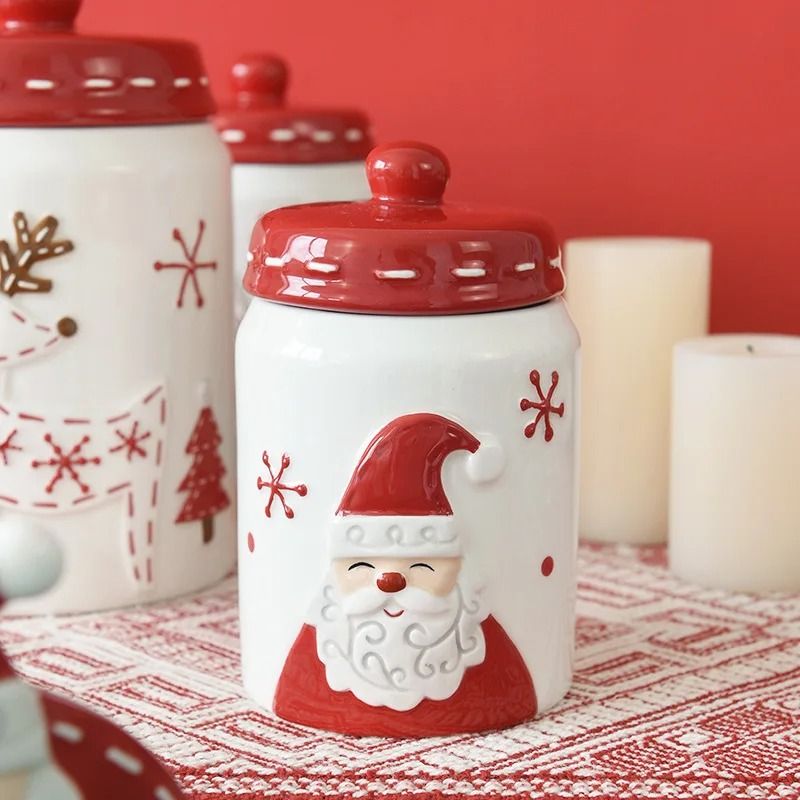 JUSTINLAU Christmas Ceramic Sealed Storage Jars Festive Santa Elk Tree Food Containers 2