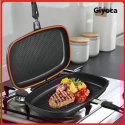 giyoca double-sided barbecue baking pan – non-stick al die-casting frying pan for steak & camping