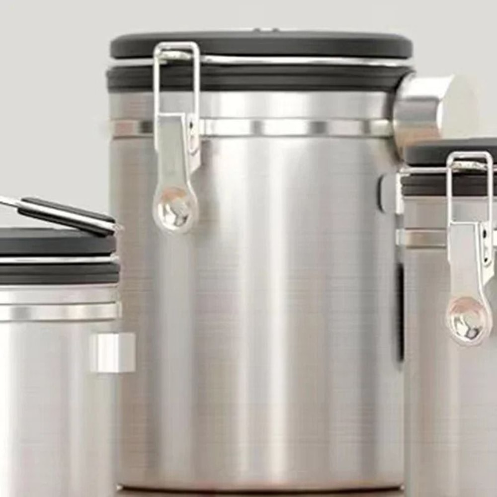 Stainless Steel Coffee Beans Vacuum Storage Jar Large Capacity Airtight Container With Spoon 8