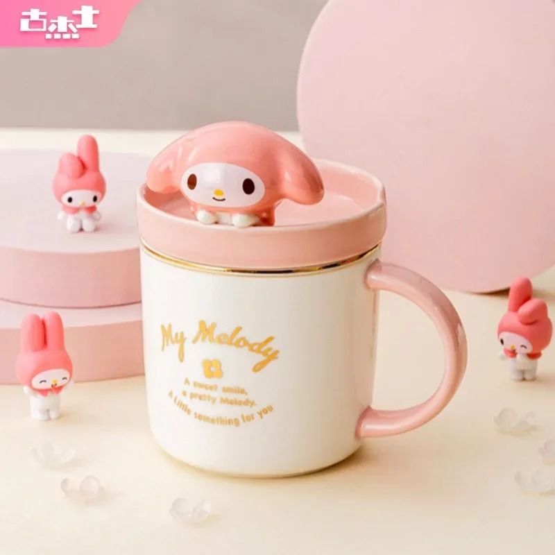 Sanrio 3D Doll Lid Ceramic Mug Cute Hello Kitty My Melody Cinnamoroll 320ml Coffee Cup 1