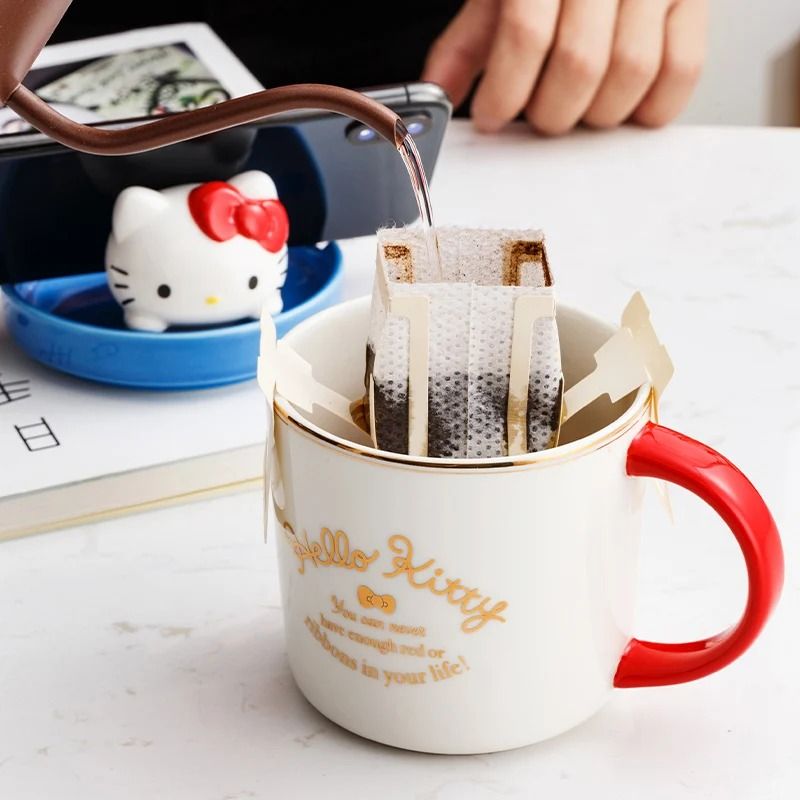 Sanrio 3D Doll Lid Ceramic Mug Cute Hello Kitty My Melody Cinnamoroll 320ml Coffee Cup 3