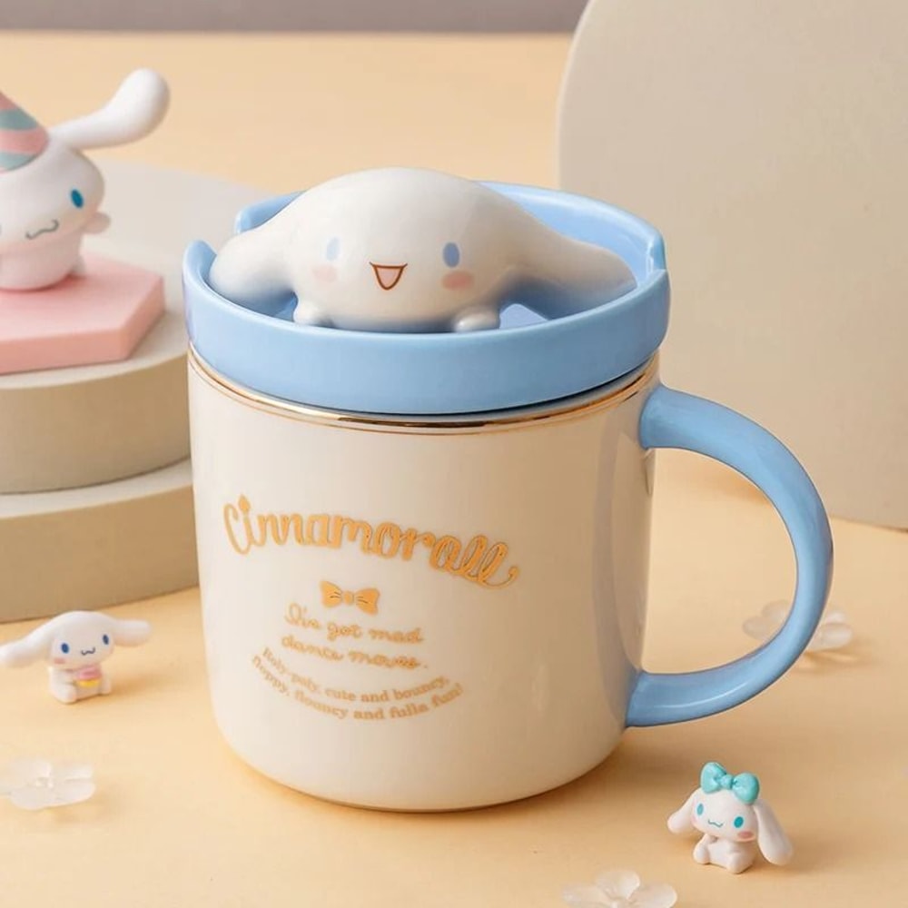Sanrio 3D Doll Lid Ceramic Mug Cute Hello Kitty My Melody Cinnamoroll 320ml Coffee Cup 6