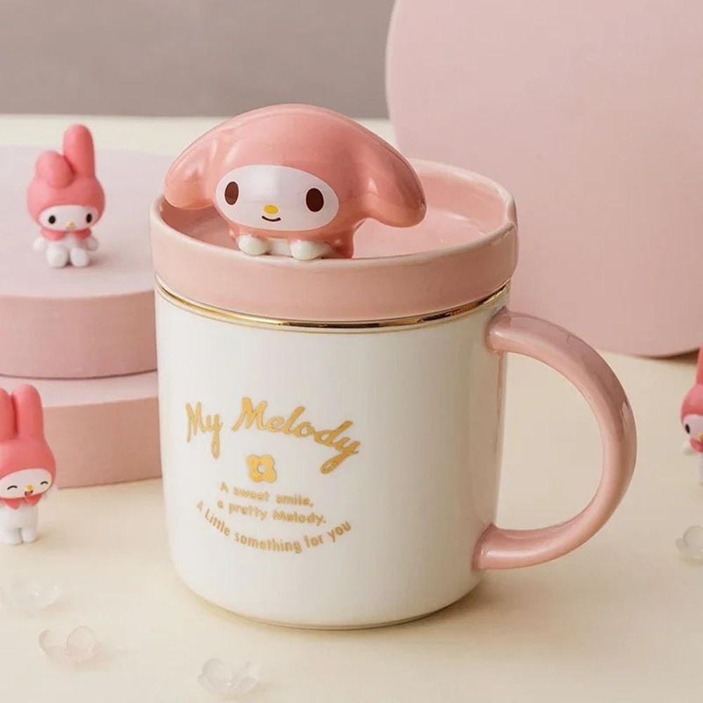 Sanrio 3D Doll Lid Ceramic Mug Cute Hello Kitty My Melody Cinnamoroll 320ml Coffee Cup 7