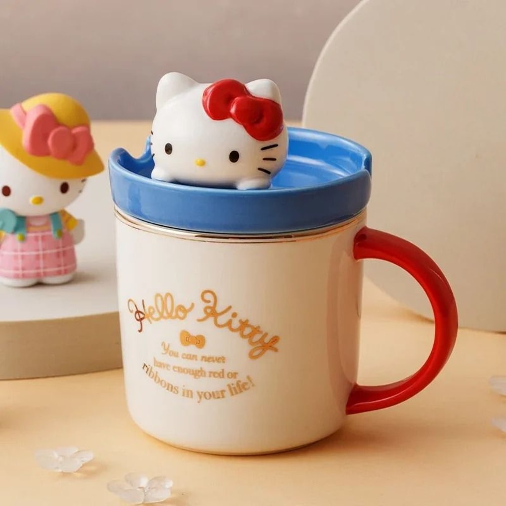 Sanrio 3D Doll Lid Ceramic Mug Cute Hello Kitty My Melody Cinnamoroll 320ml Coffee Cup 8