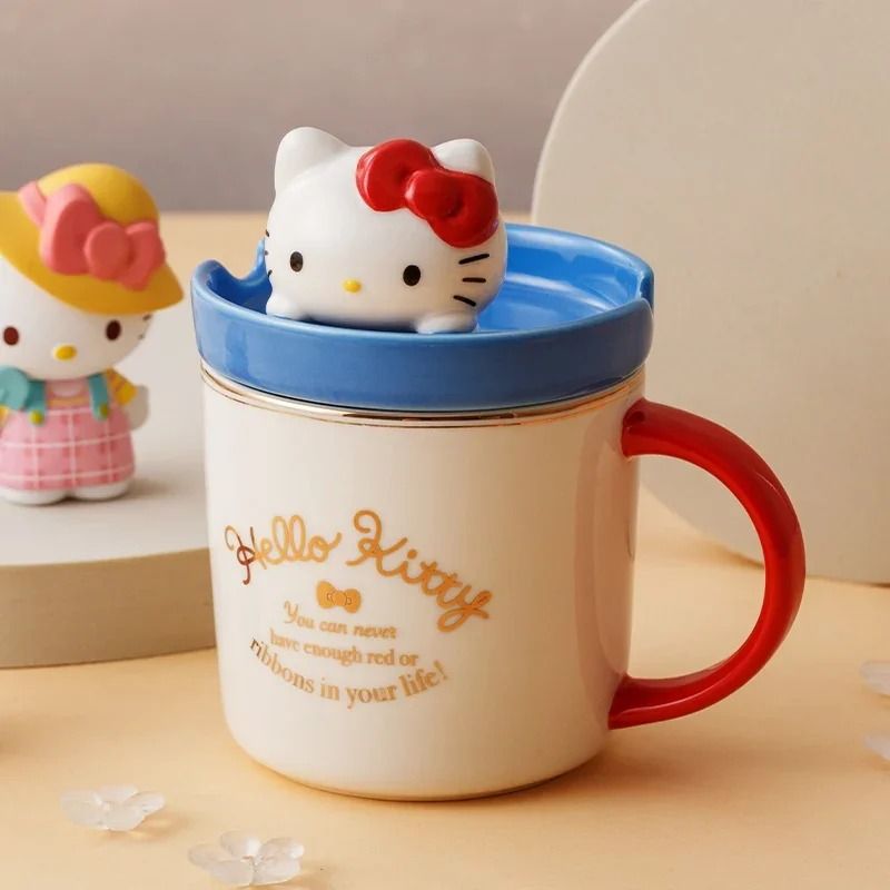 Sanrio 3D Doll Lid Ceramic Mug Cute Hello Kitty My Melody Cinnamoroll 320ml Coffee Cup 8