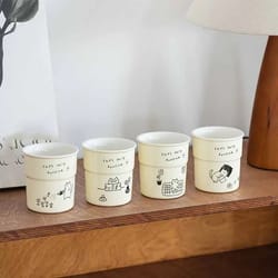 simple cute cat illustrations ceramic mug – 225ml oat milk latte & breakfast cup