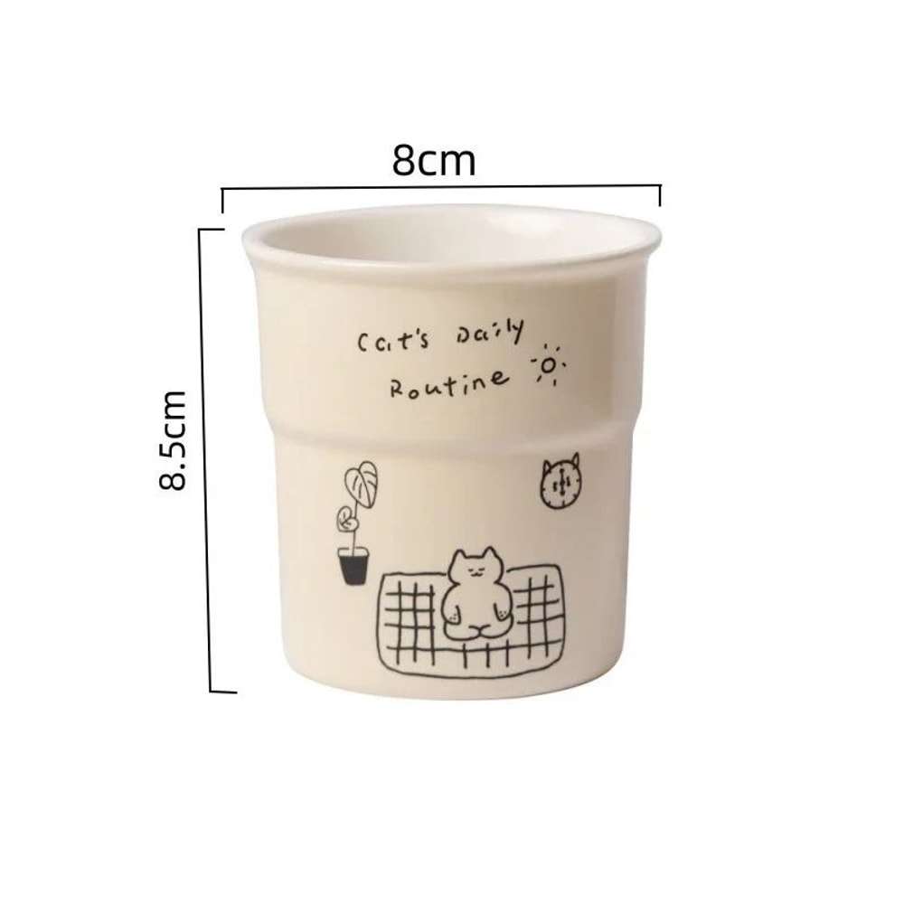 Simple Cute Cat Illustrations Ceramic Mug 225ml Oat Milk Latte Breakfast Cup 9