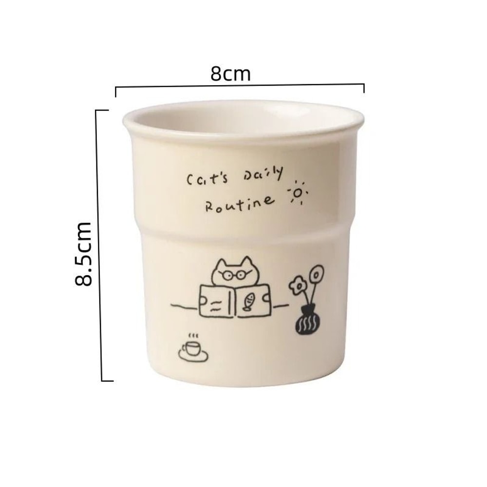 Simple Cute Cat Illustrations Ceramic Mug 225ml Oat Milk Latte Breakfast Cup 6
