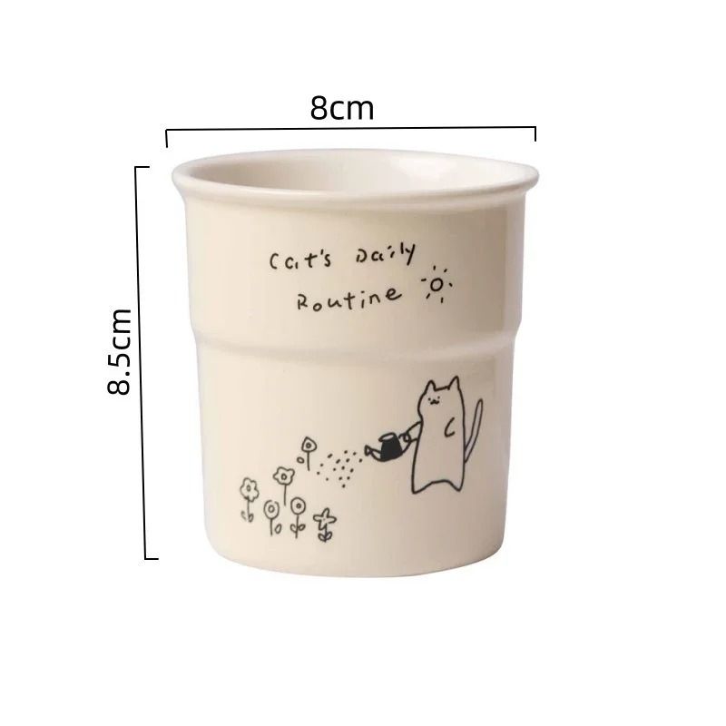 Simple Cute Cat Illustrations Ceramic Mug 225ml Oat Milk Latte Breakfast Cup 8