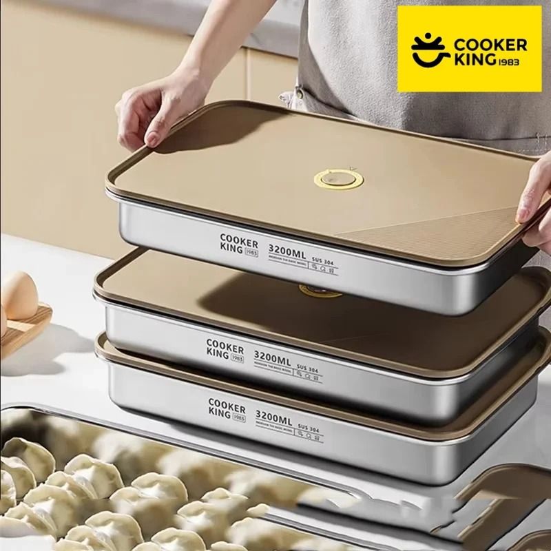 COOKER KING Stainless Steel Food Storage Container MultiPurpose Dumpling Tray Refrigerator Organi 0