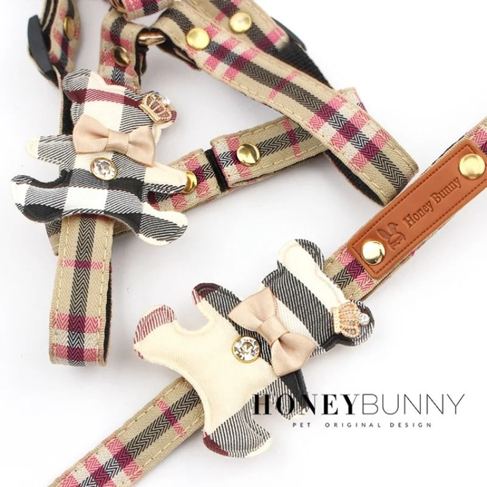 British Style Pet Vest Leash Set Elegant Dog Harness Cat Collar 2Piece Set 3