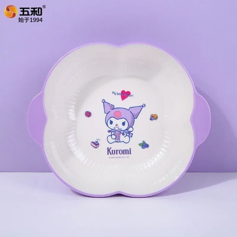 Sanrio Kuromi Cartoon Divided Plate Set Cute Kids AntiFall Tableware 12