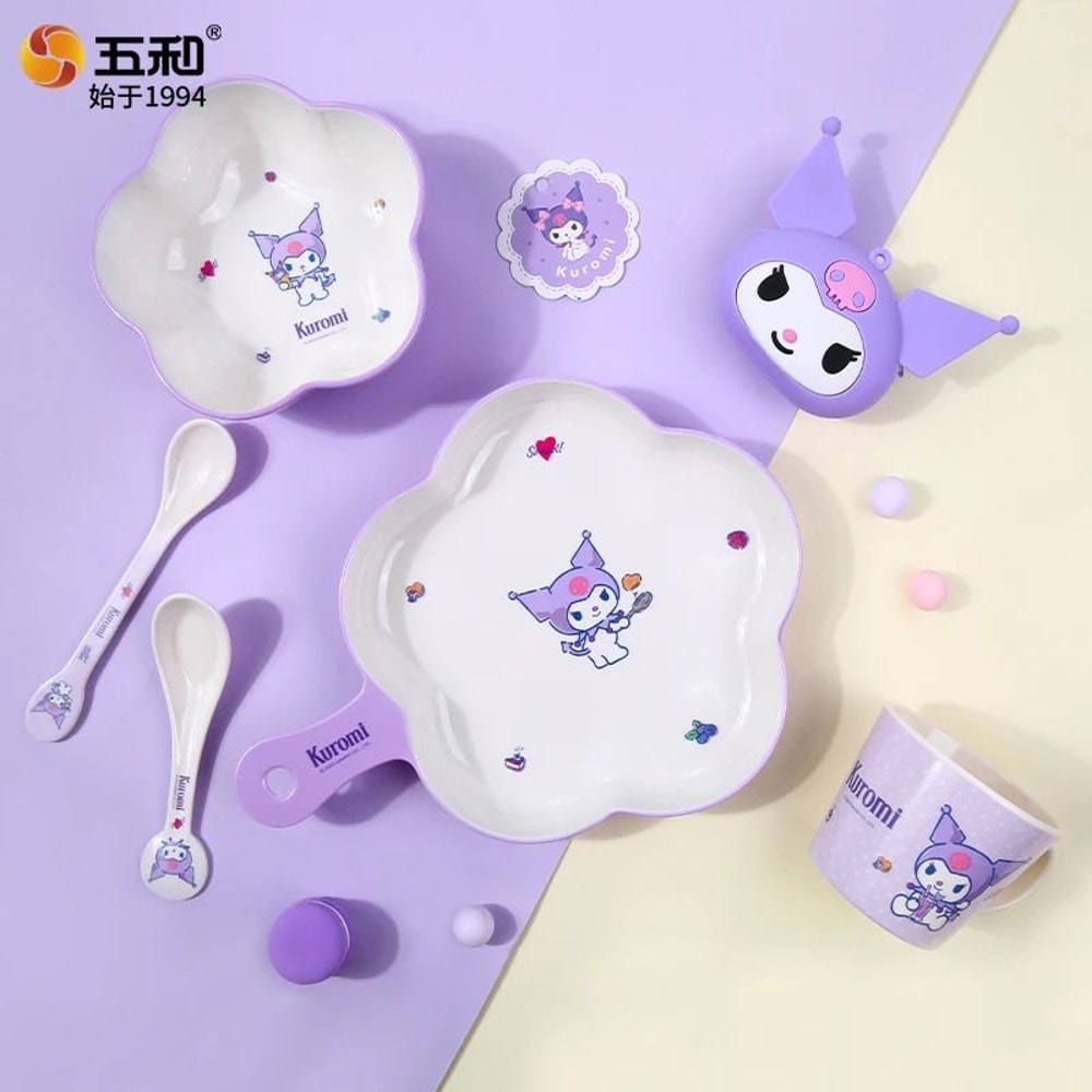 Sanrio Kuromi Cartoon Divided Plate Set Cute Kids AntiFall Tableware 1