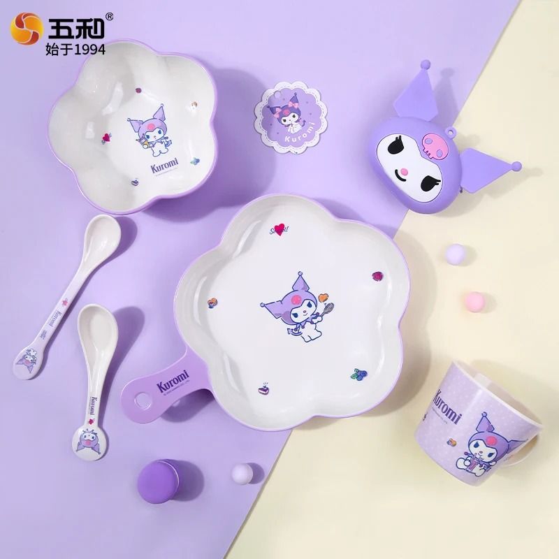 Sanrio Kuromi Cartoon Divided Plate Set Cute Kids AntiFall Tableware 1