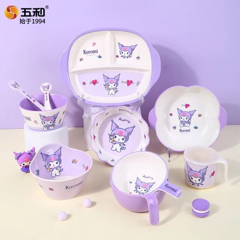 Sanrio Kuromi Cartoon Divided Plate Set Cute Kids AntiFall Tableware 3