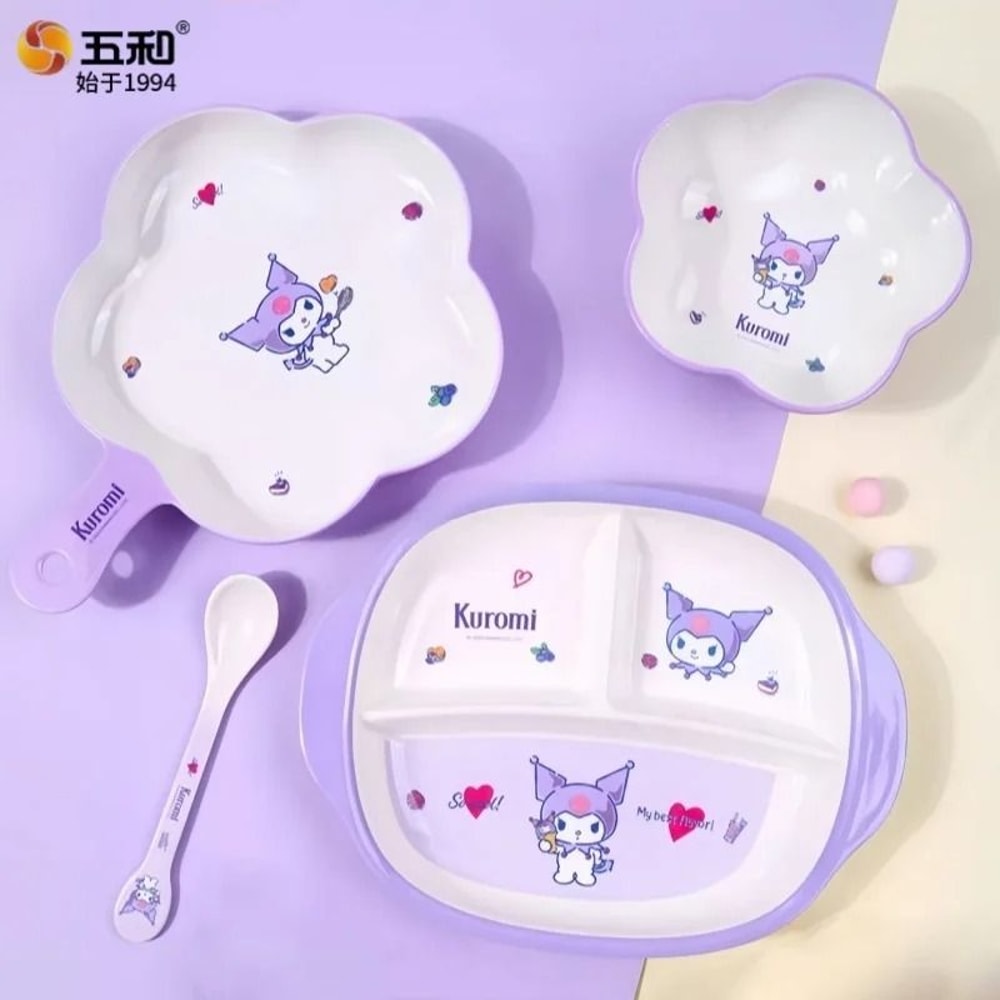 Sanrio Kuromi Cartoon Divided Plate Set Cute Kids AntiFall Tableware 4