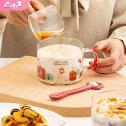 sanrio collaboration transparent glass mug – 10cm cute breakfast oatmeal cup with colored handle