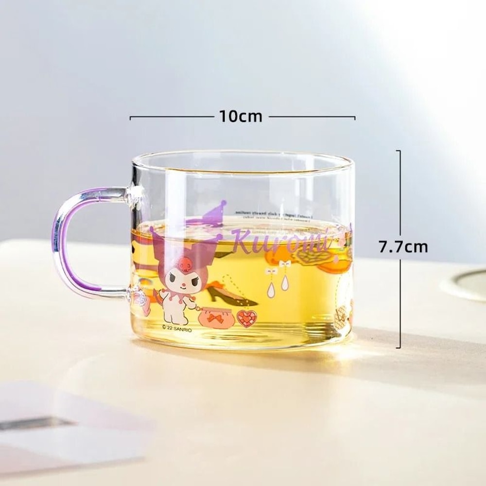 Sanrio Collaboration Transparent Glass Mug 10cm Cute Breakfast Oatmeal Cup With Colored Handle 6