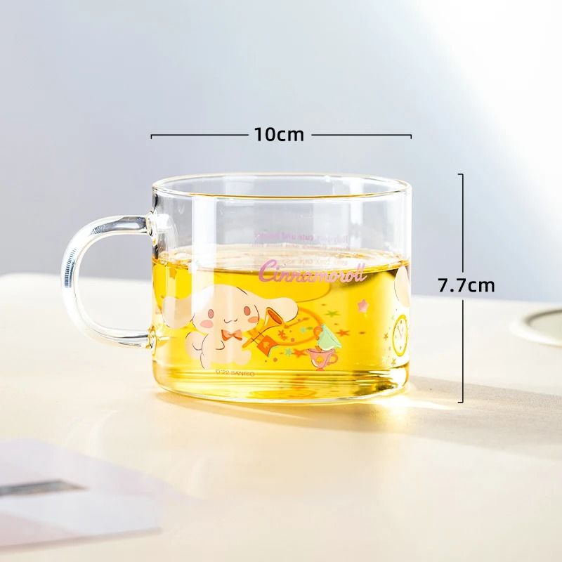 Sanrio Collaboration Transparent Glass Mug 10cm Cute Breakfast Oatmeal Cup With Colored Handle 7
