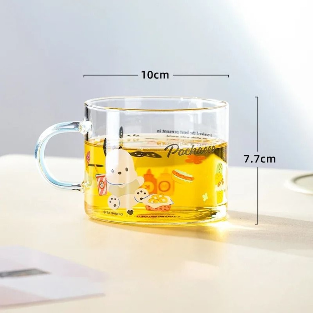Sanrio Collaboration Transparent Glass Mug 10cm Cute Breakfast Oatmeal Cup With Colored Handle 8