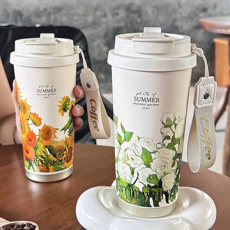 500ml Flower Pattern Insulated Coffee Cup Stainless Steel DoubleWall Vacuum Travel Mug 1