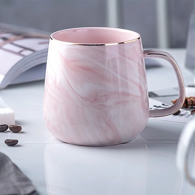Nordic Ins Style Marble Ceramic Mug Elegant Gold Rim Coffee Oatmeal Breakfast Cup 6
