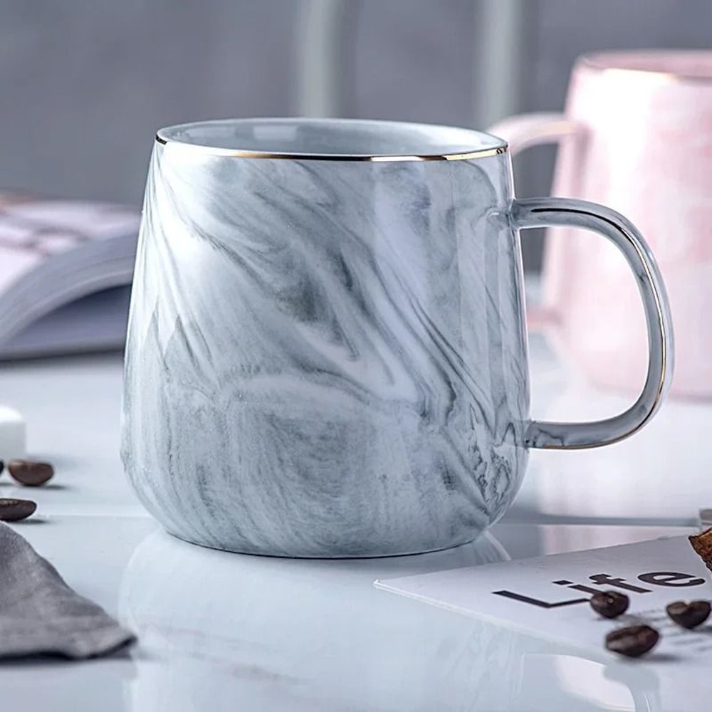 Nordic Ins Style Marble Ceramic Mug Elegant Gold Rim Coffee Oatmeal Breakfast Cup 7