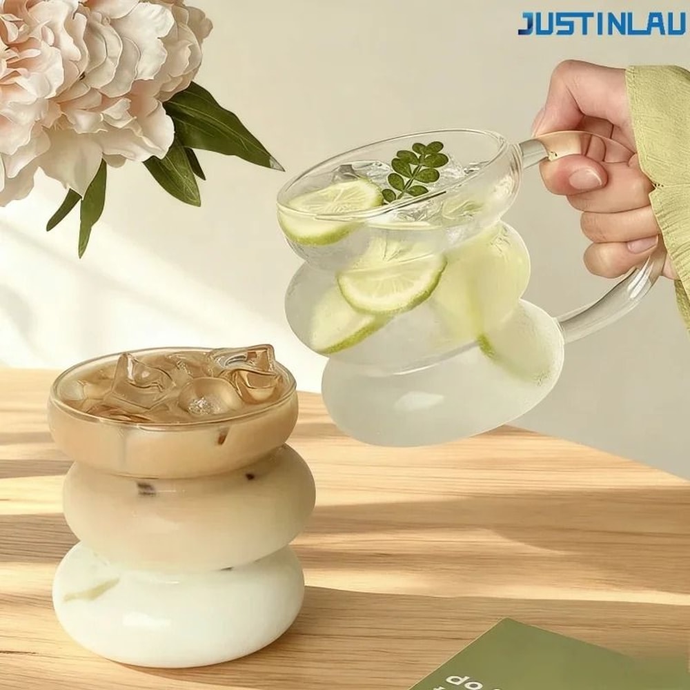 JUSTINLAU Irregular Transparent Glass Cup Heat Resistant Coffee Mug Cocktail Glass 1