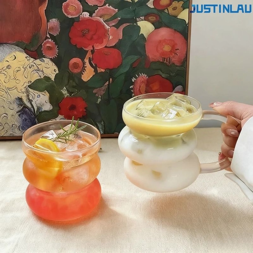 JUSTINLAU Irregular Transparent Glass Cup Heat Resistant Coffee Mug Cocktail Glass 2