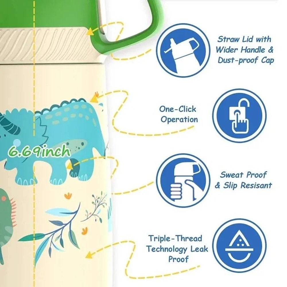 Cartoon Pattern Portable Kids Water Bottle 350ml Stainless Steel Thermo Cup For Travel 2