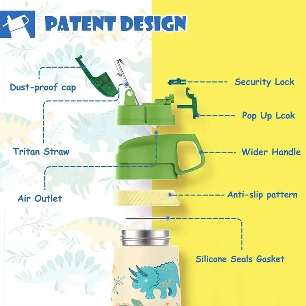 Cartoon Pattern Portable Kids Water Bottle 350ml Stainless Steel Thermo Cup For Travel 3