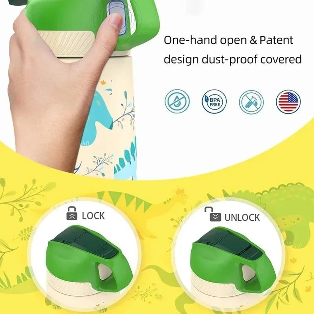 Cartoon Pattern Portable Kids Water Bottle 350ml Stainless Steel Thermo Cup For Travel 4