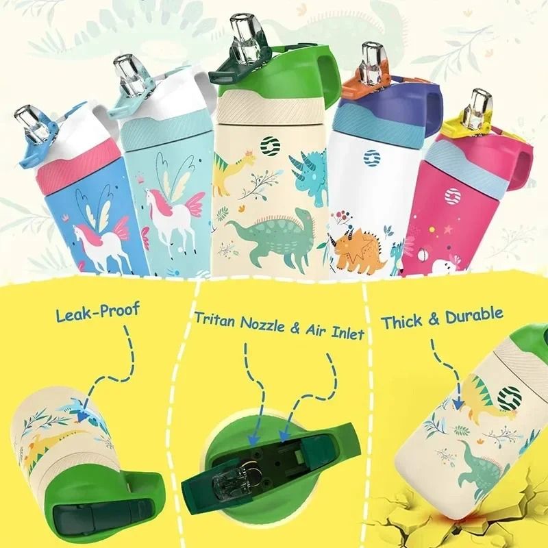 Cartoon Pattern Portable Kids Water Bottle 350ml Stainless Steel Thermo Cup For Travel 5