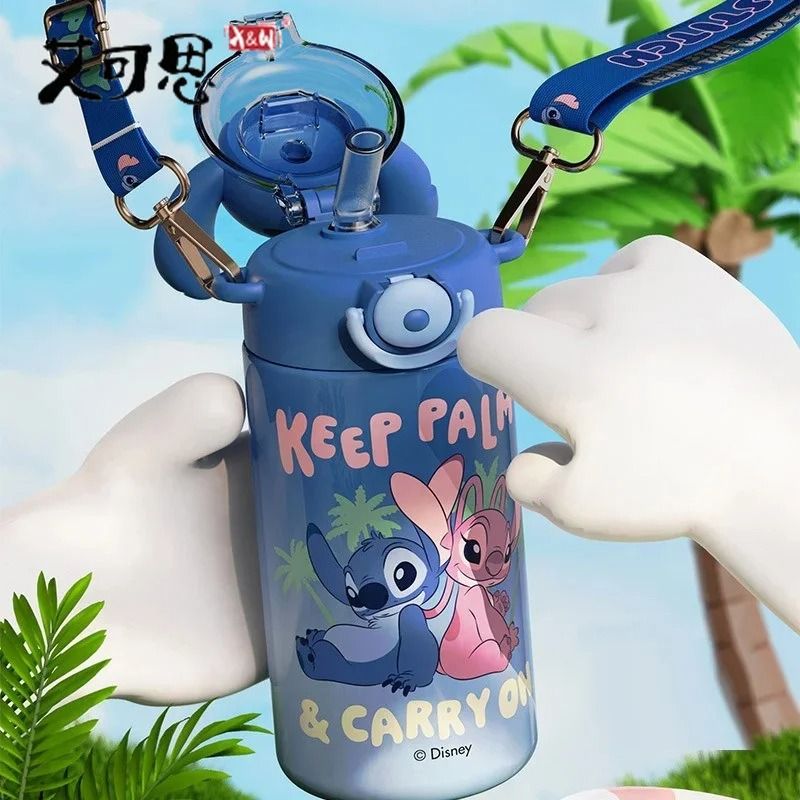 Disney Stitch 600ml Cartoon Thermos Cup Large Capacity Stainless Steel Insulated Water Bottle 0